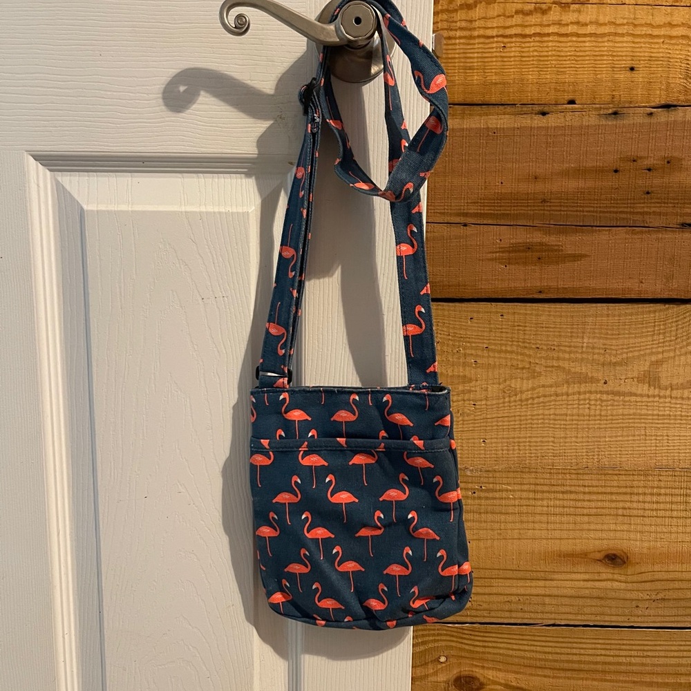 Kavu Flamingo Print Crossbody Bag - Navy and Pink